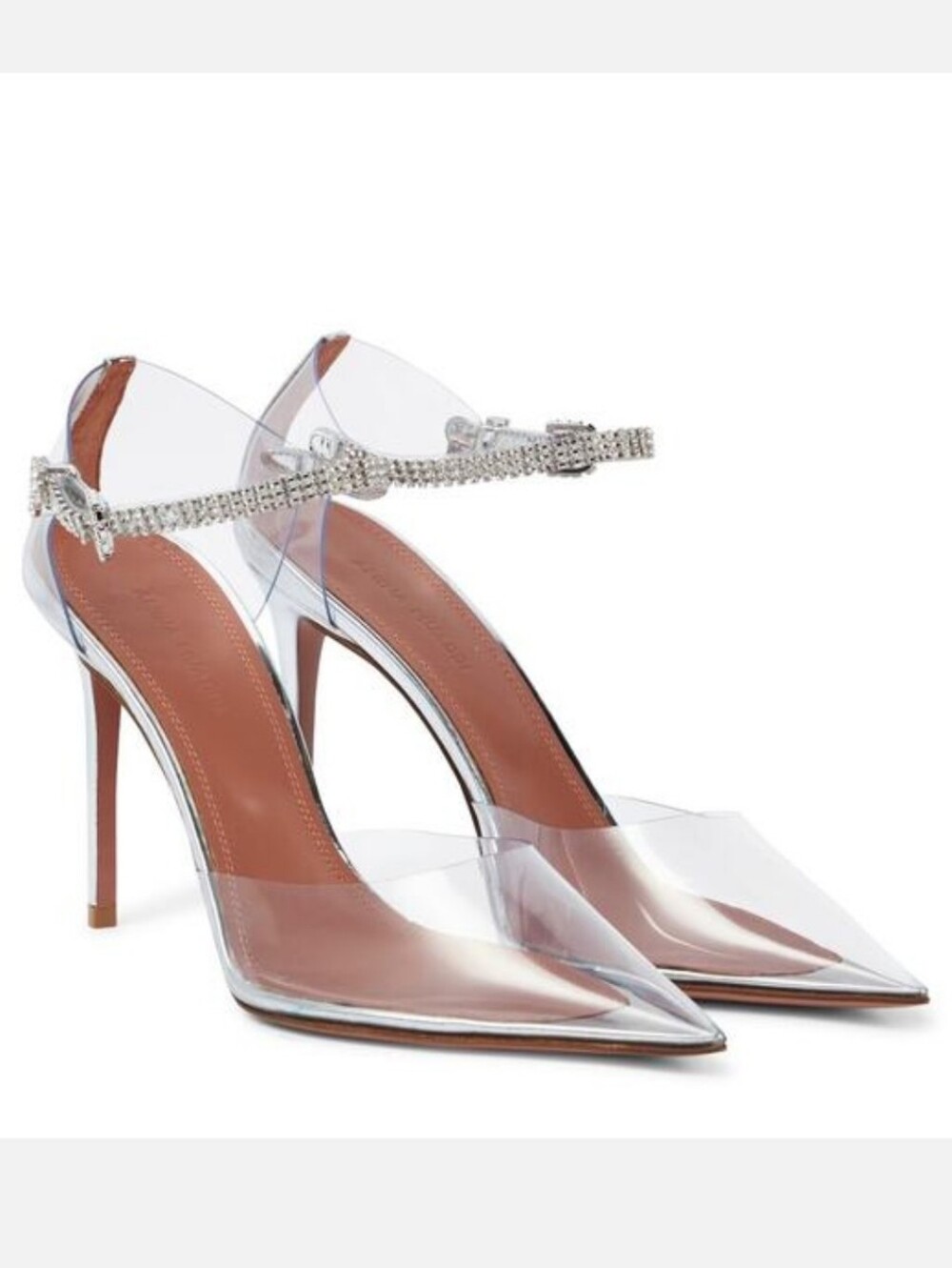 AMINA MUADDI URSINA GLASS CRYSTAL ANKLE STRAP PUMP PVC 38.5